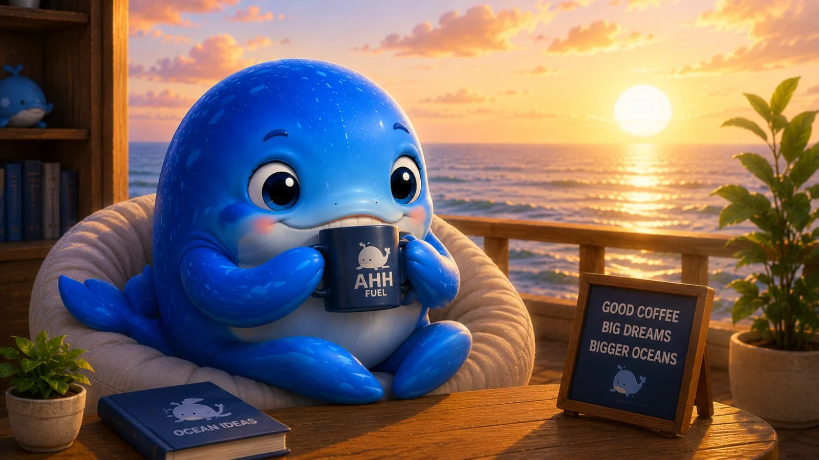 AHH sipping from an AHH Fuel mug at sunrise